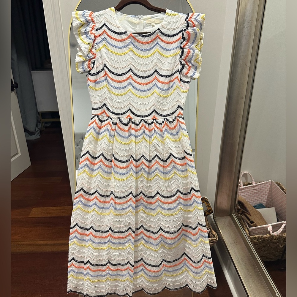 White multi color eyelet midi dress. Medium. Never worn.